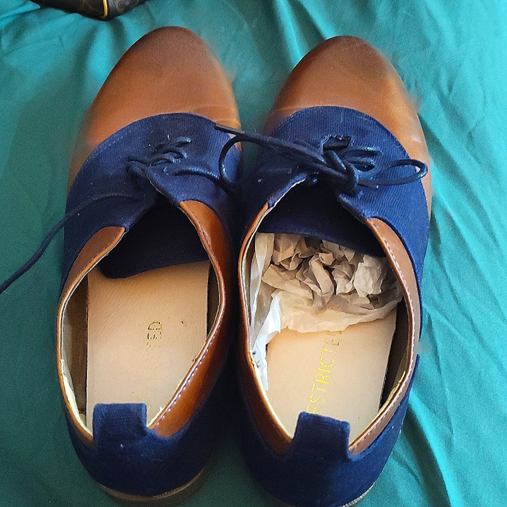 Restricted brand loafers brown leather and blue broadcloth. Size 8 1/2 tl